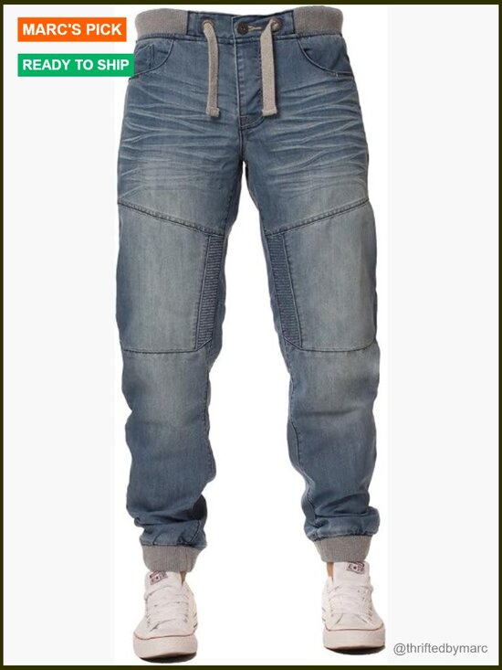 Other - Cuffed Jogger Jeans Men's Denim Pants Casual Regular Fit Button Front Straight